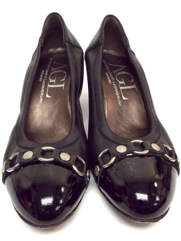 Attilio Giusti Leombruni Agl Logo Button Belted Cap Toe Black Heels Pumps 38